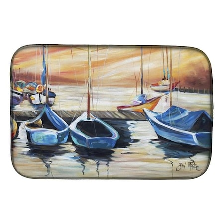 Carolines Treasures JMK1038DDM Beach View With Sailboats Dish Drying Mat JMK1038DDM